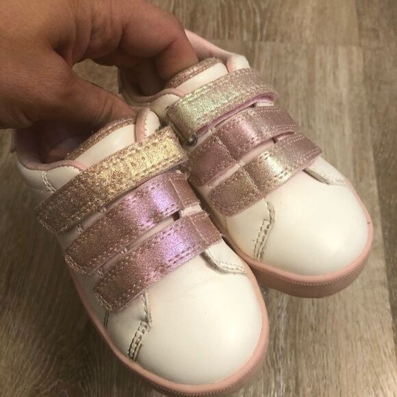 OSHKOSH toddler girl White Velcro Strap glitter pink white Sneaker 8M - Picture 5 of 12